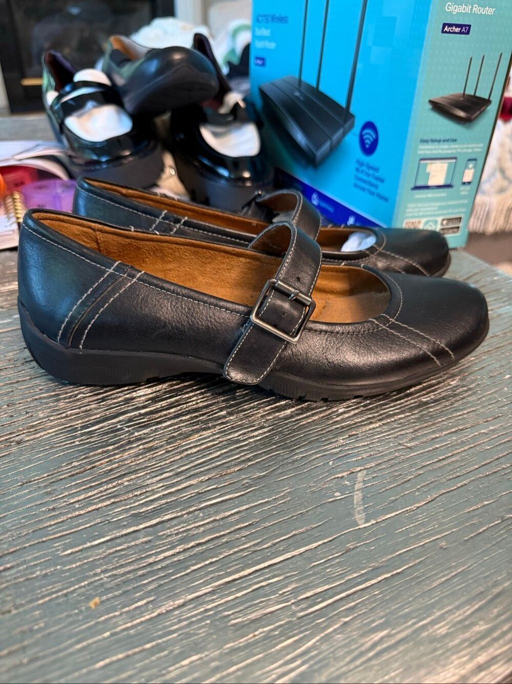 Natural Soul by Naturalizer Black Leather Mary Jane Shoes sz 7.5 EUC